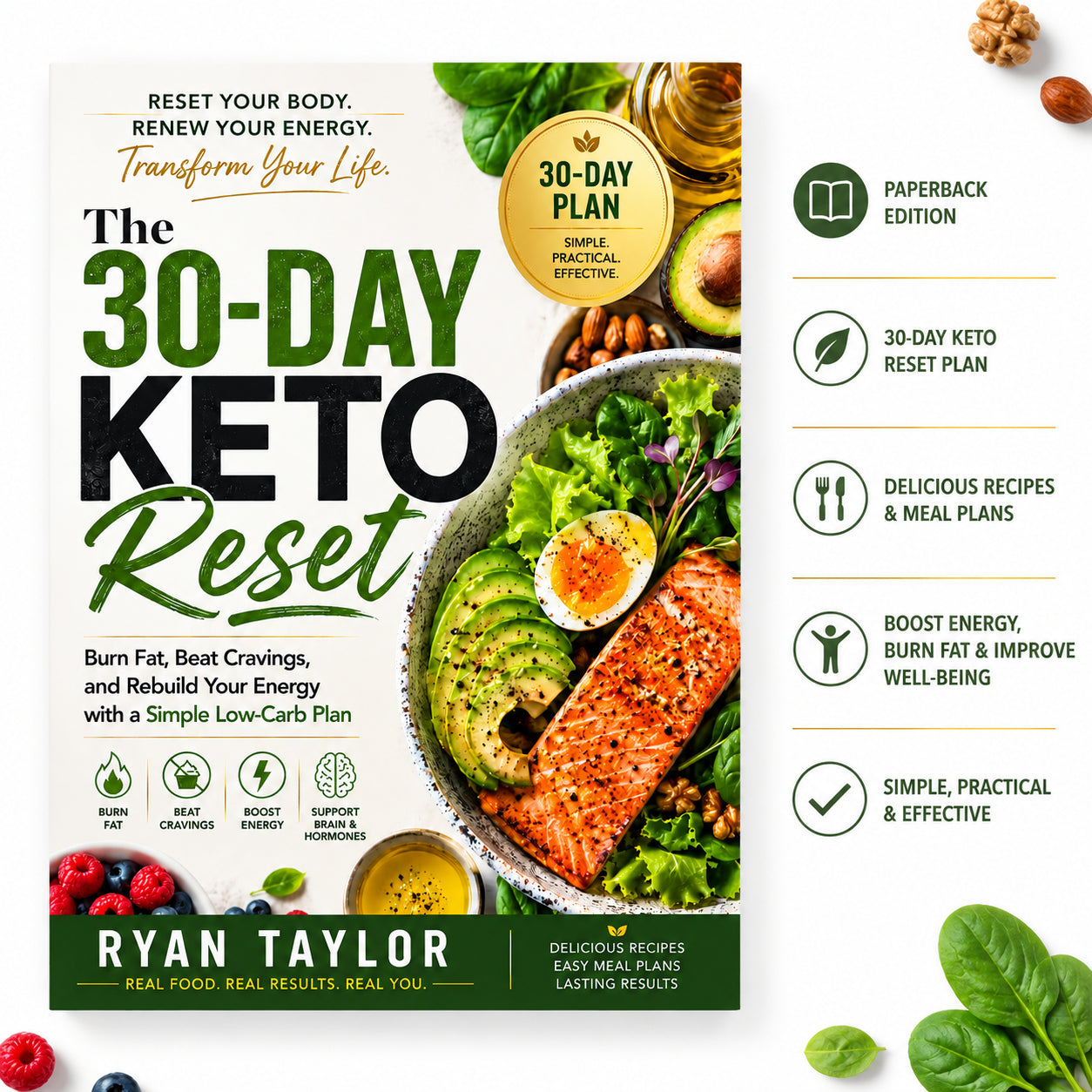 The 30-Day Keto Reset: Burn Fat, Beat Cravings, and Rebuild Your Energy with a Simple Low-Carb Plan